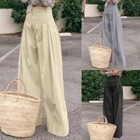 vintage high waist wide leg pants celmia womens fashion zipper casual trousers loose pleated solid pantalon femme