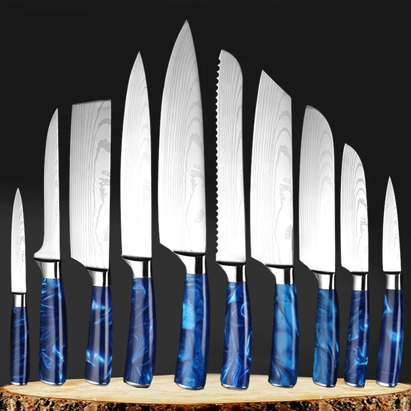 

Chef Knife Set Stainless Steel Damascus Pattern Japanese Kitchen Knives Meat Bone Fish Fruit Vegetables Cleaver
