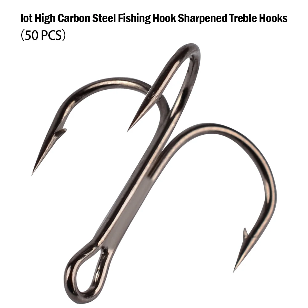 

2021 Fishing Hook 50pc/Lot 2/4/6/8/10/12/14# High Carbon Steel Treble Hooks Fishing Tackle Black/Brown/White Fish Hook