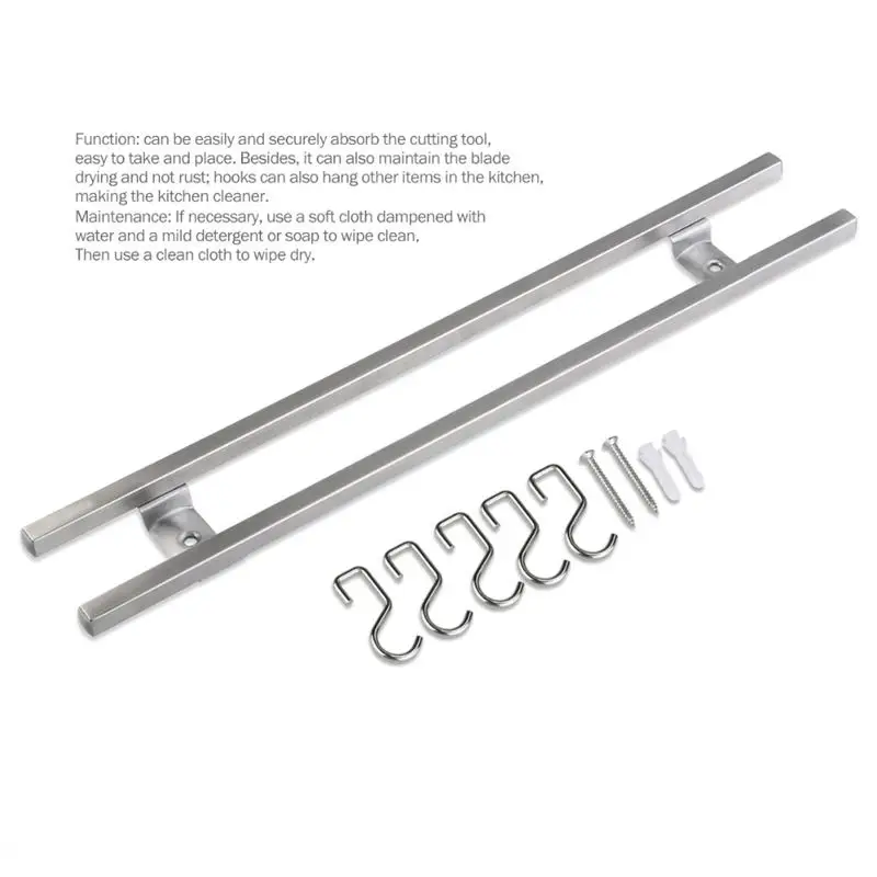 Wall Mounted 304 Stainless Steel Magnetic Knife Holder Double Bar Easy Storage Rack Strip for Kitchen Utensil Tool Hook | Дом и сад