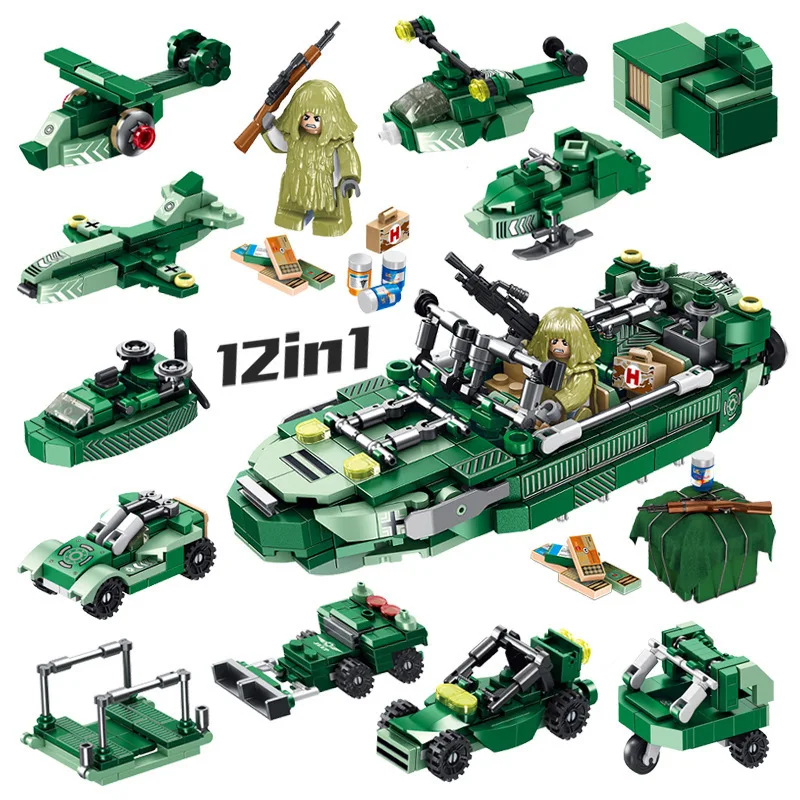 

12in1 Transformation Building Blocks Set Truck Car Toys Kids Robot Bricks Educational Toys Mini engineering vehicle