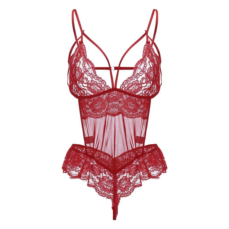 

Summer Women Sexy Lingerie Ladies Lace Hollow Features Bodysuit Crotch Bodysuits Female Polyester Sleeveless Casual Underwear