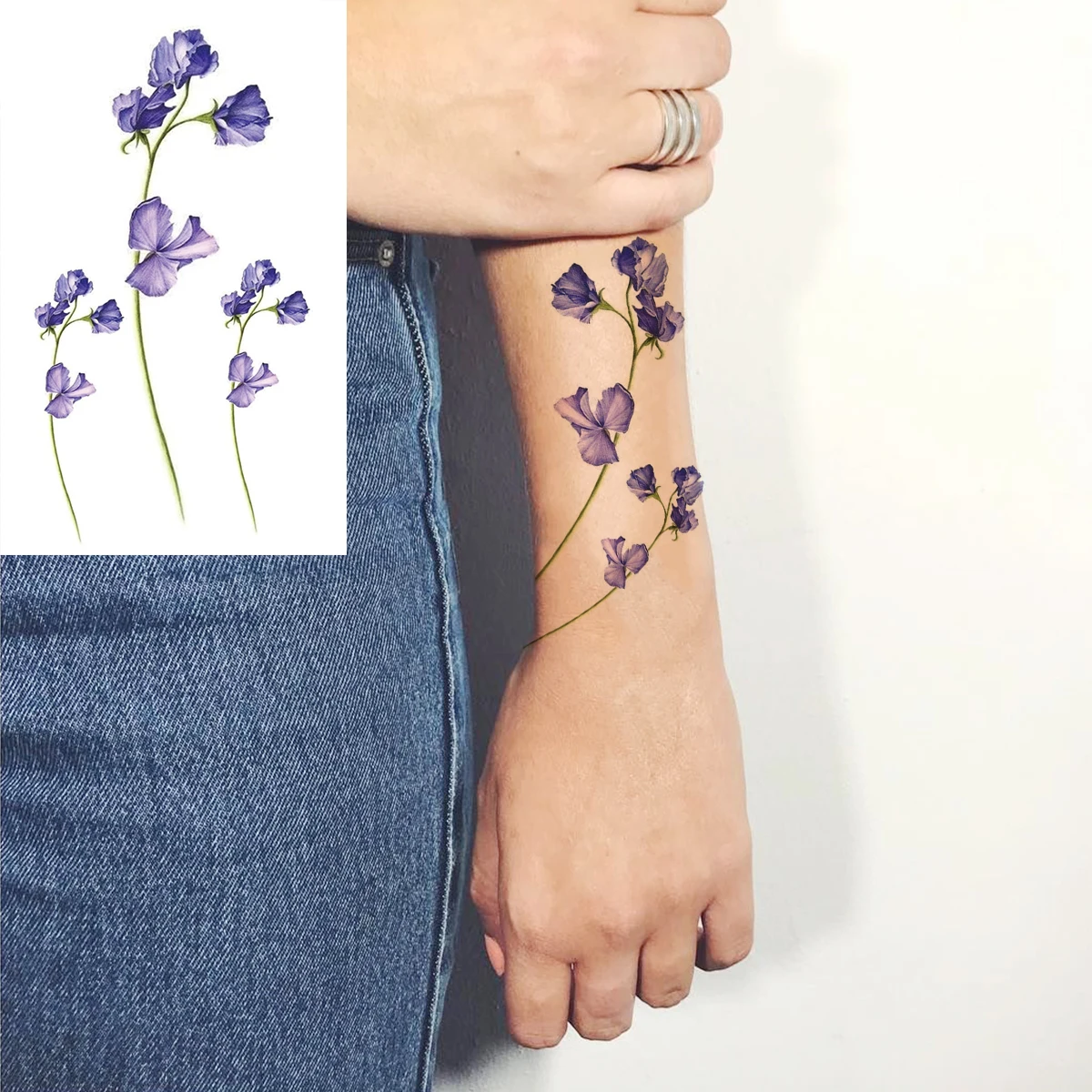 Реалистичные геометрические временные татуировки с изображением горного леса