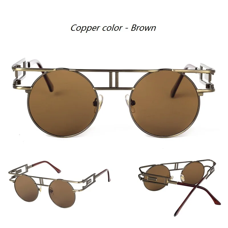 Copper color - Brown Готический стимпанк Круглый Винтаж солнцезащитные очки Для мужчин Для женщин унисекс зеркальные металлические солнцезащитные очки HD Ретро увеличенные солнцезащитные очки, солнцезащитные очки для женщин, UV400 - Цвет линз: Copper color - Brown