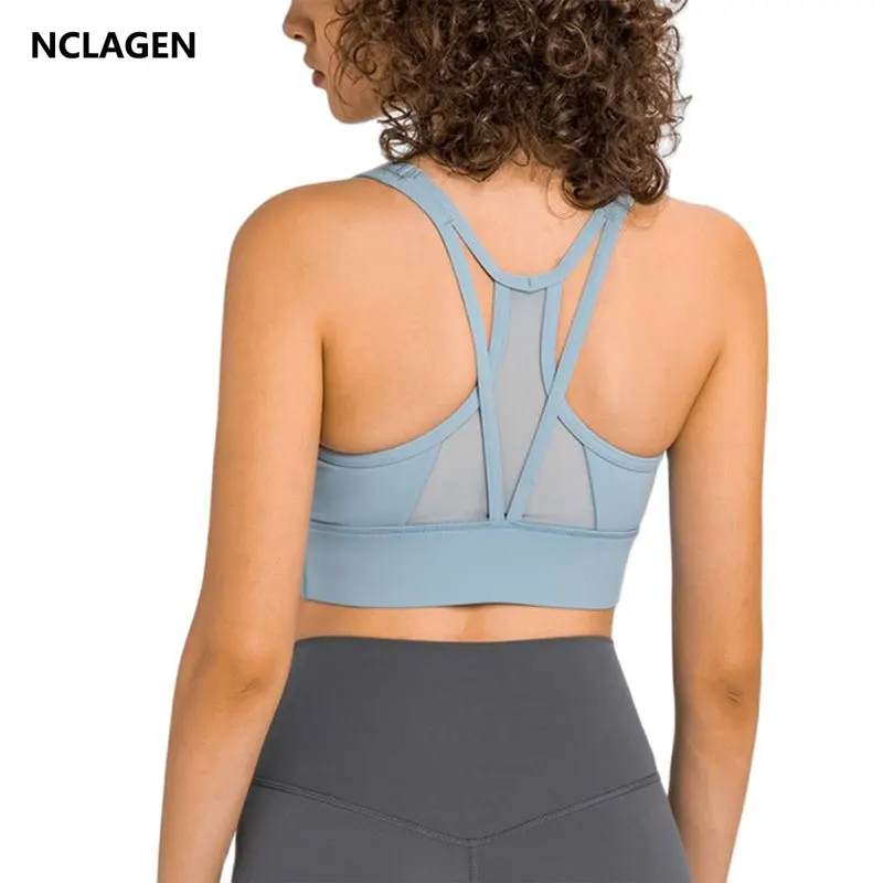 

NCLAGEN Sport Bra High Suport Impact Plus Size Women Yoga Vest Gym Tank Top Push-up Mesh Breathable Back Cross Fitness Underwear