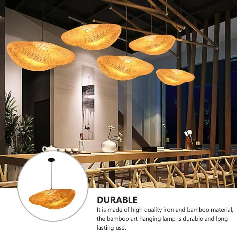 

1PC Bamboo Weaving Droplight Chinese Zen Tea Room Lamp Decor With Light Source Hotel And B&B Style Japanese Bamboo Hot Pot Lamps