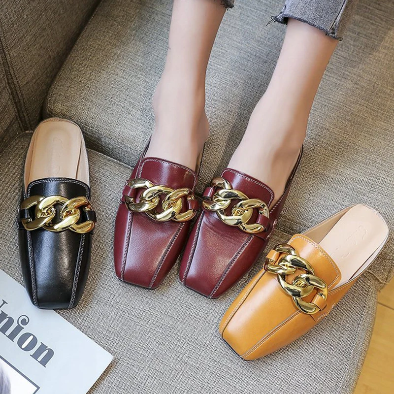 

2021 Mules Slippers Women Flats With Flip Flops Shoes Summer Ladies Metal Casual Shoes Fashion Slides For Ladies Slippers