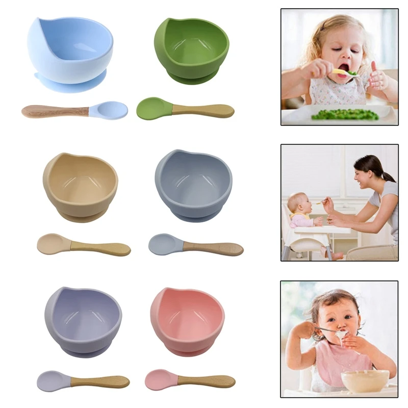 

1set Silicone Baby Feeding Bowl Tableware Waterproof Spoon Non-Slip Crockery BPA Free Silicone Dishes for Baby Bowl Baby Plate