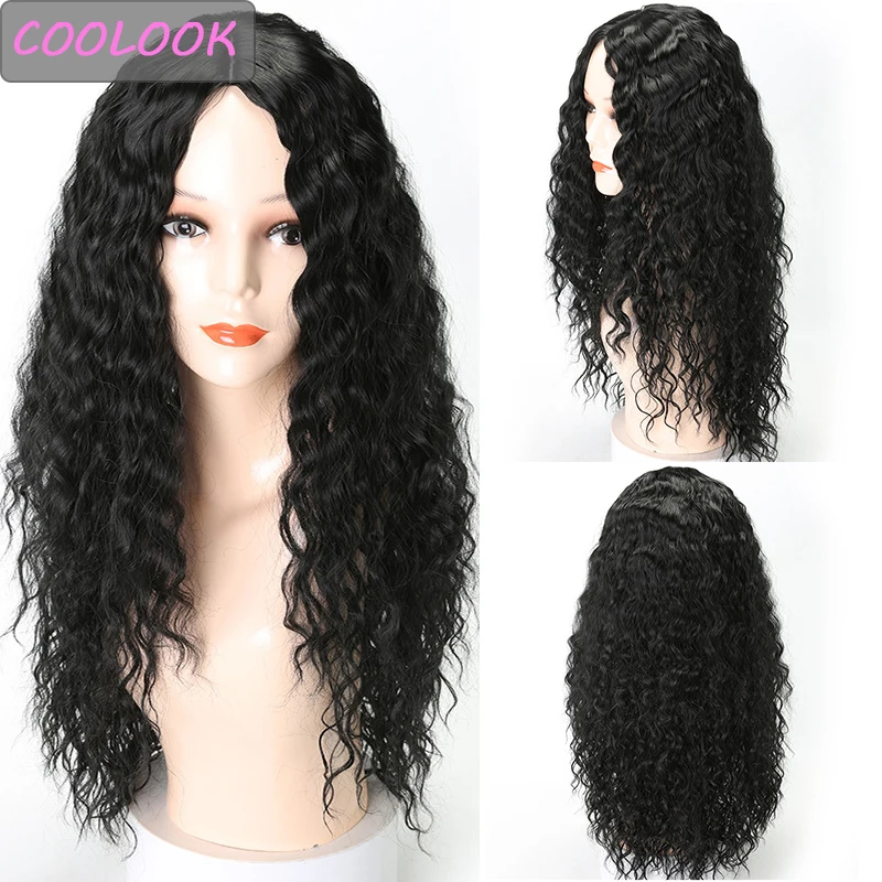 

22''long Water Wave Wig for Black Women Synthetic Afro Curls Wig Middle Part Heat Resistant Fibre Female False Hair Cosplay Wigs