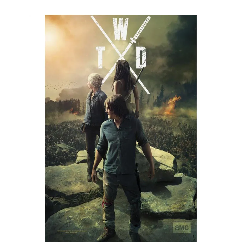 Холщовый постер с изображением ходячих мертвецов и крови ручная печать 50x75 см