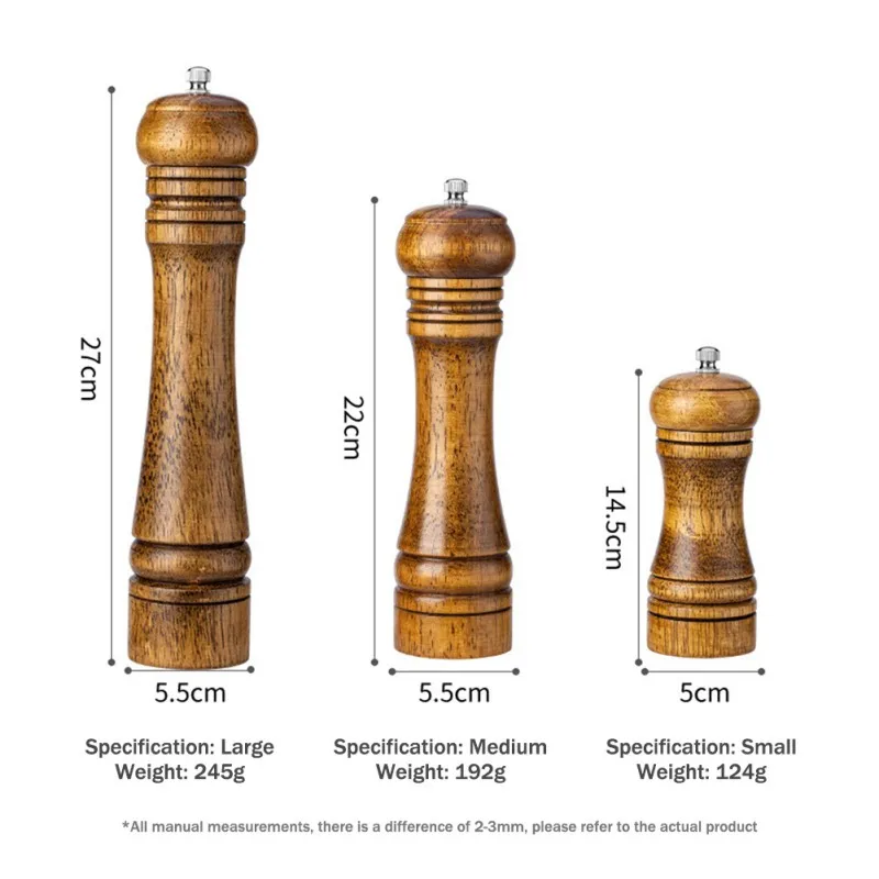 

Classical Oak Wood Pepper Spice Mill Grinder Set Handheld Seasoning Mills Grinder Ceramic Grinding Core BBQ Set Kitchen Tool