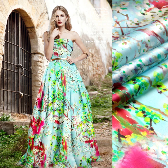 

135 cm printed silk organza fabric 14 mm crisp silk fabric for dress micro-perspective dress fabric wholesale silk cloth