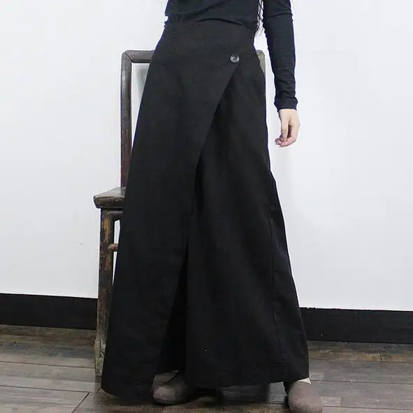 Оригинальный дизайн широкие льняные штаны шаровары ассиметричные свободные