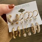 Модные золотые геометрические серьги-кольца для женщин, классические ювелирные украшения для свадьбы и вечеринки, комплект жемчужных серег
