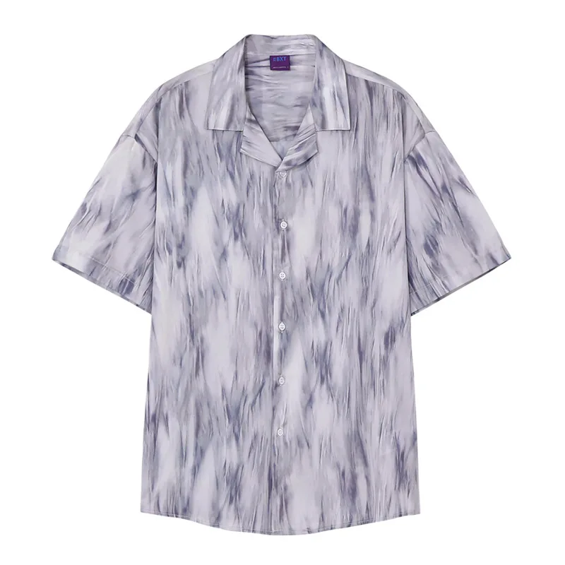 

IEFB Vintage Shirt Men's Summer Ice Silk Short Sleeve Shirts Korean Fashion Handsome Oversized Notched Collar Tops 2021 9Y7676