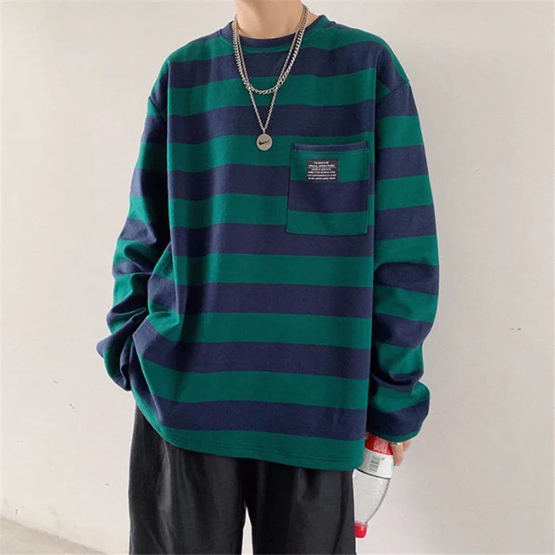 

Male Female Stripe New Autumn Kpop Cool Fashion Loose Tee Sweatshirts Japan Graphic T Shirts Vintage Goth Clothes