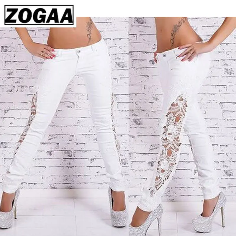 Уличные модные облегающие джинсы кружевные брюки для женщин длинные