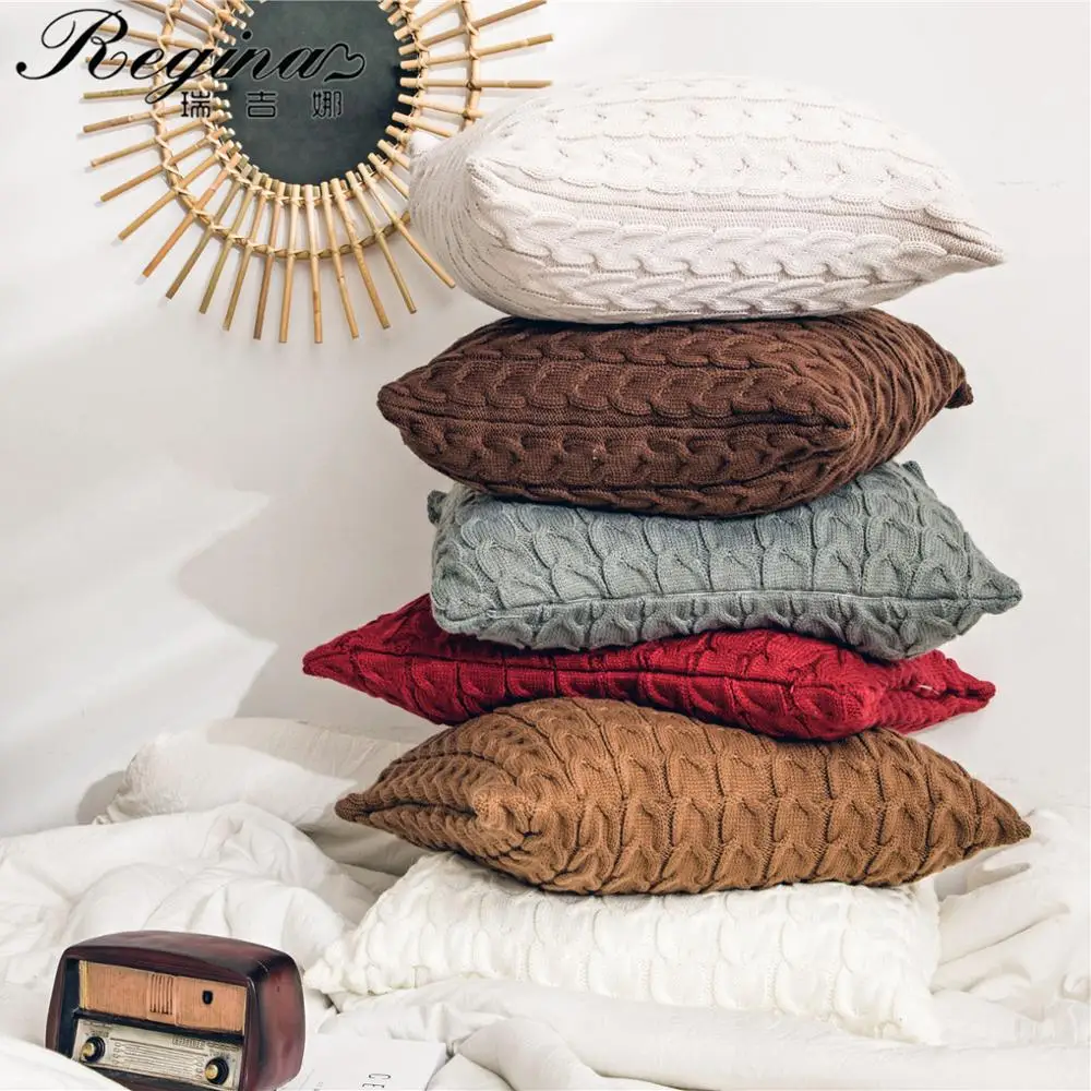 

REGINA Brand Throw Pillow Cover Super Soft Warm Acrylic Knitted Double Twist Cushion Cover 45*45 Decorative Sofa Bed Pillow Case