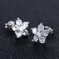juwang 2022 luxury cubic zirconia plum bossom flower style stud earrings for women ear wear fashion jewelry for friends gifts