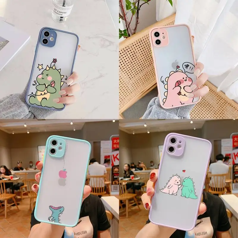 

Cartoon Dinosaur Phone Case Matte Bumper Case For iphone 13 12 11 Pro Max X XS Max XR 7 8 Plus 12mini Cover
