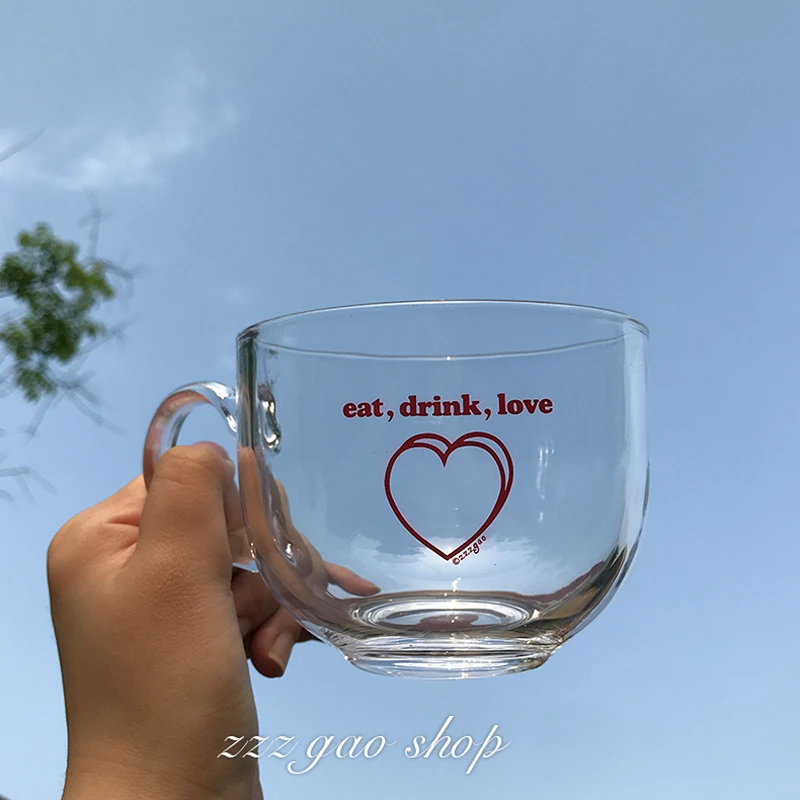 Корейские стеклянные чашки с двойным сердечком большого объема для девушек