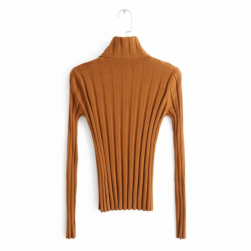 Elegant Sexy Ladies Slim Knitwear Casual Streetwear Stylish Chic Women Brown Striped Turtleneck Bodycon Sweater Female Pullovers | Женская