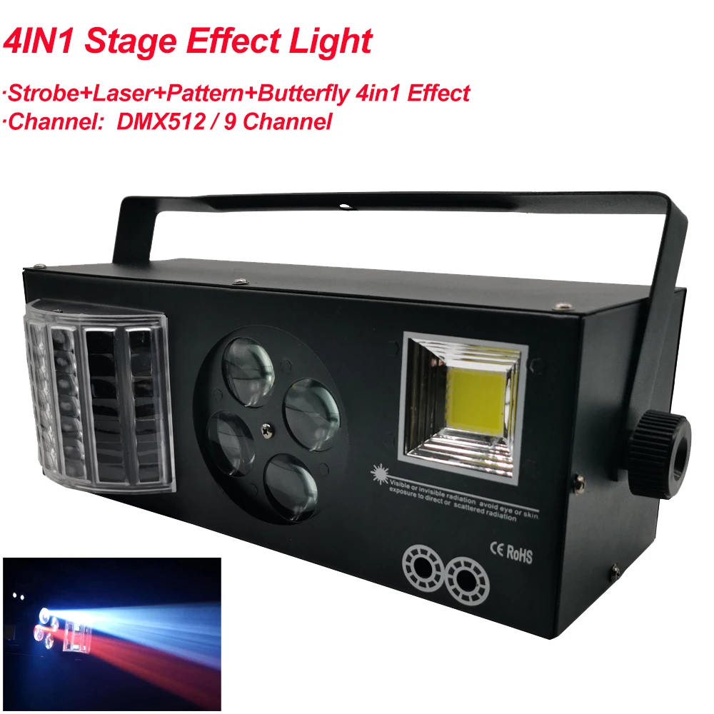 New DJ Disco Strobe Laser Pattern Butterfly 4IN1 LED Effect Light For KTV Family Party Wedding Christmas DMX512 Stage Equipment