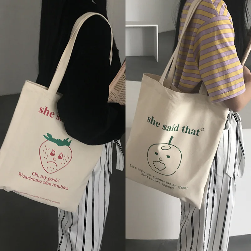 

Washed Canvas with The Same Cute Cartoon Cherry Orange College Style Light Apricot Fashion Trend All-match Shoulder Bag