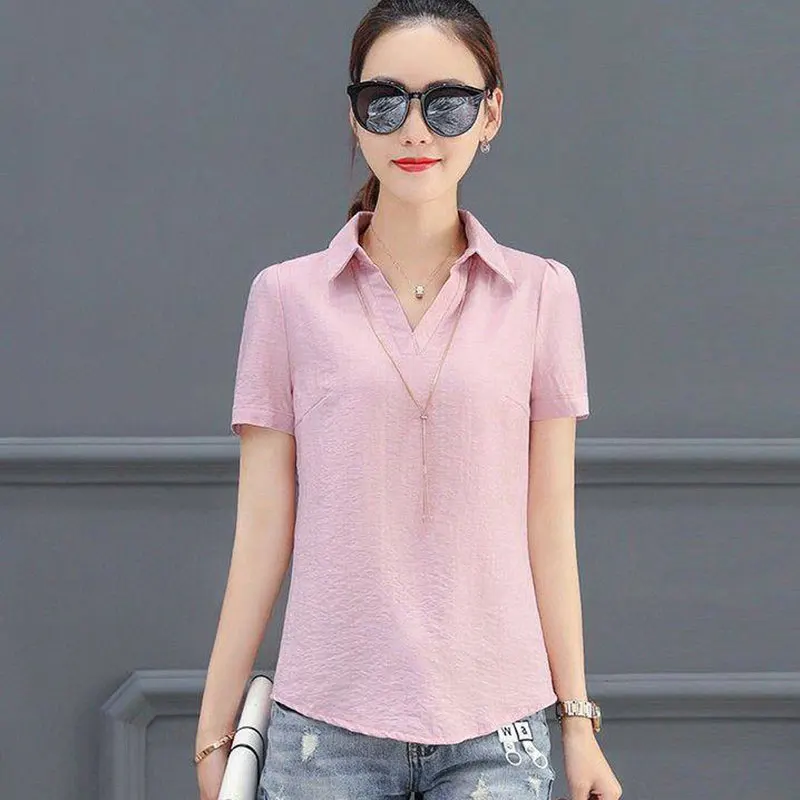 Женская рубашка с коротким рукавом белая блузка V образным вырезом|Блузки| |