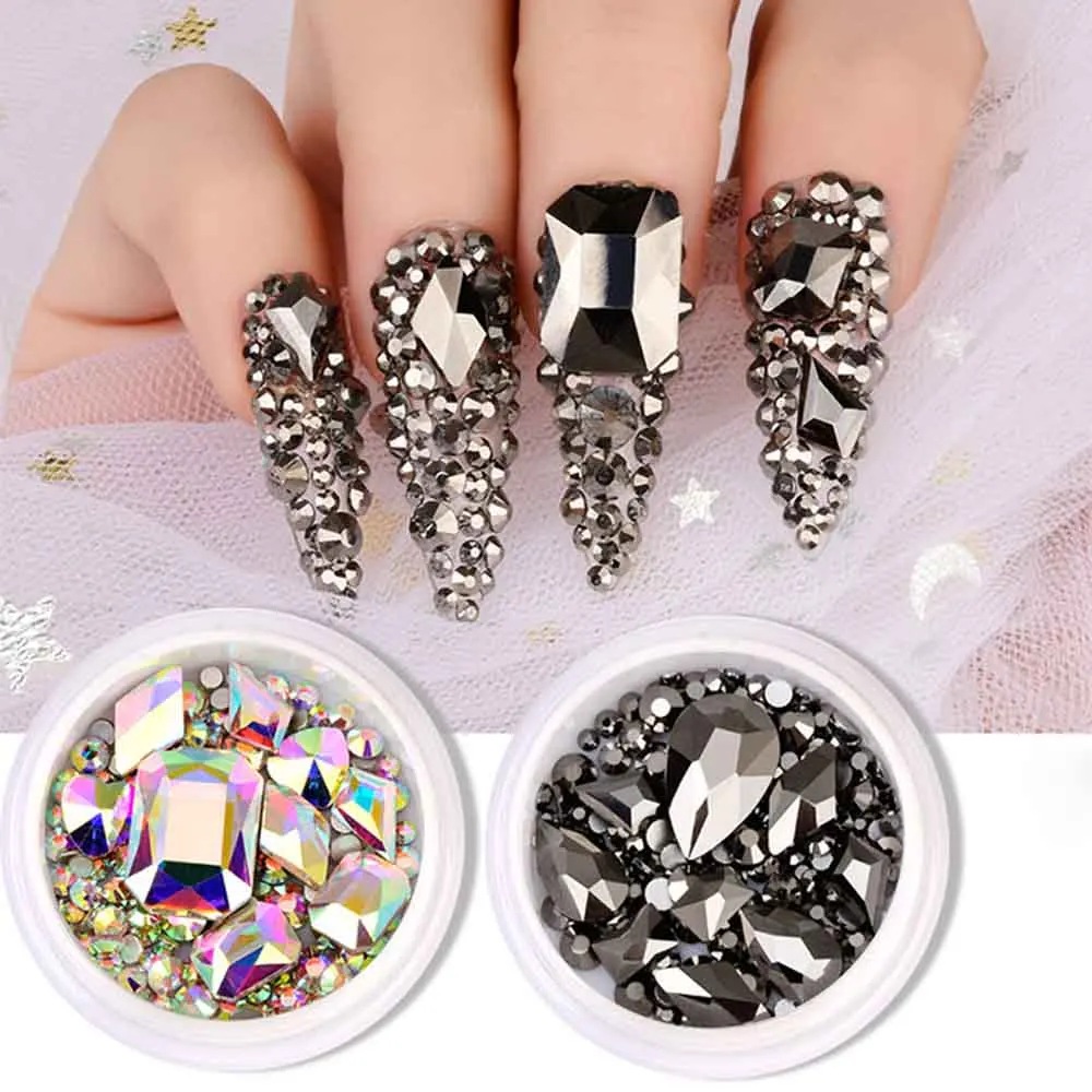 1 смешанная коробка 3D украшения для ногтей черные белые бриллианты блеск Декор