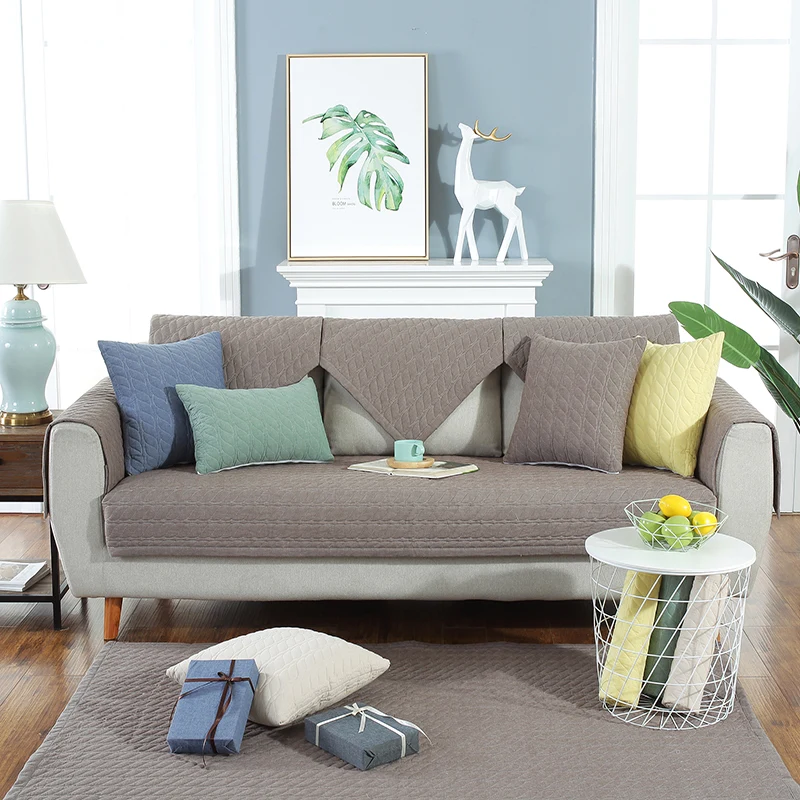 Хлопковый чехол для дивана нескользящий и грязный однотонный диванная подушка