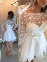 2022 white lace cocktail dresses with full sleeve with belt chiffon sexy mini short homecoming gowns semi formal party dress