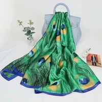 foulard women scarfs green peacock print silk shawls and wraps pashmina scarves lady beach scarfs female hijab 2020 new