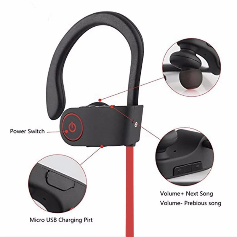 U8 Bluetooth Neckband Earphones 4.1 IPX7 Waterproof Battery Earbuds for Sports Gaming with Mic | Электроника