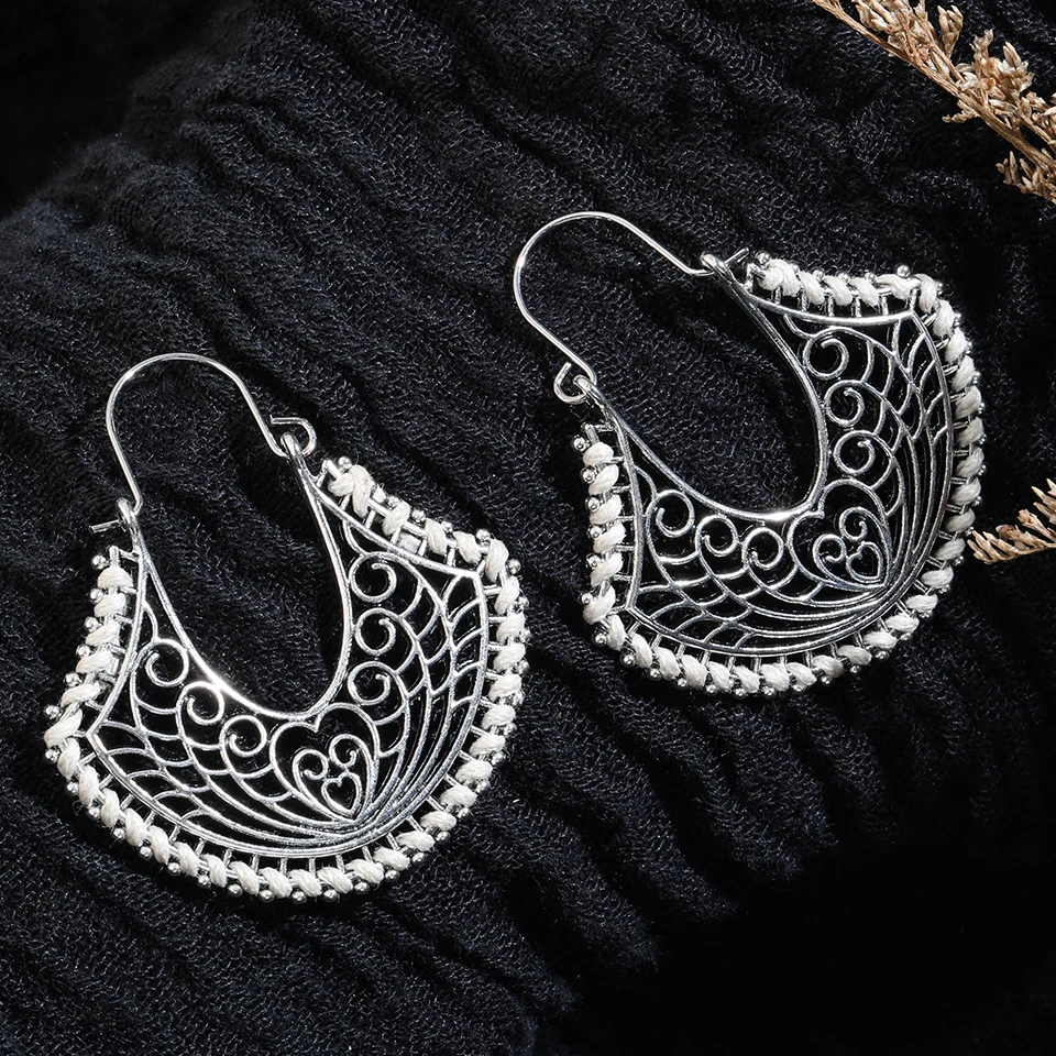Женские Винтажные висячие серьги серебристого цвета бохо большие