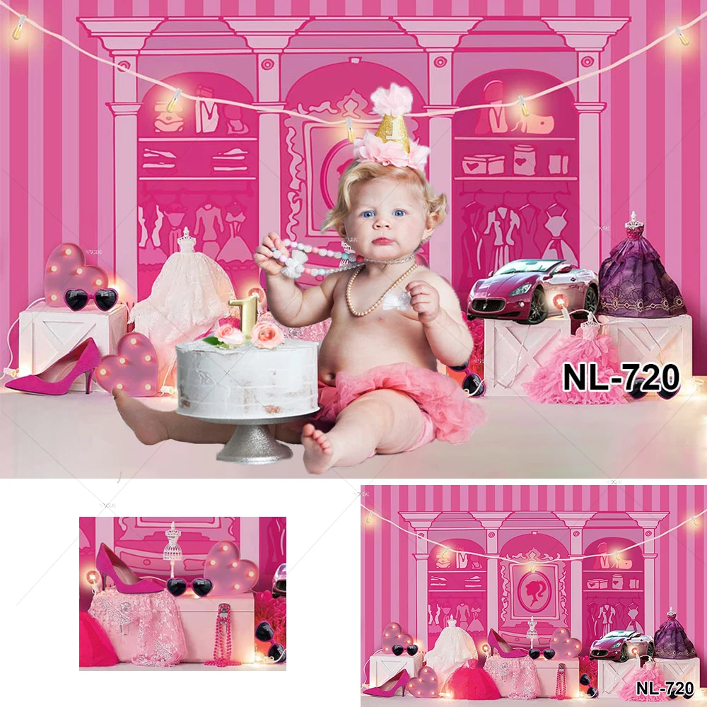 

Pink Cloakroom Backdrop Dress Up Dress Fashion Girl Photography Background Princess Cake Smash Birthday Party Decor Photo Booth