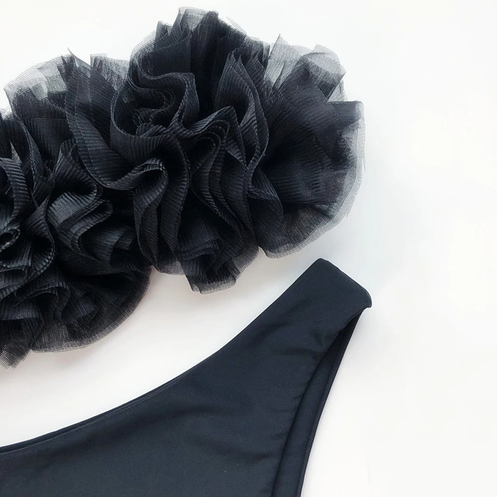 Женский сетчатый купальник сексуальное черное бикини-бандо с бретельками