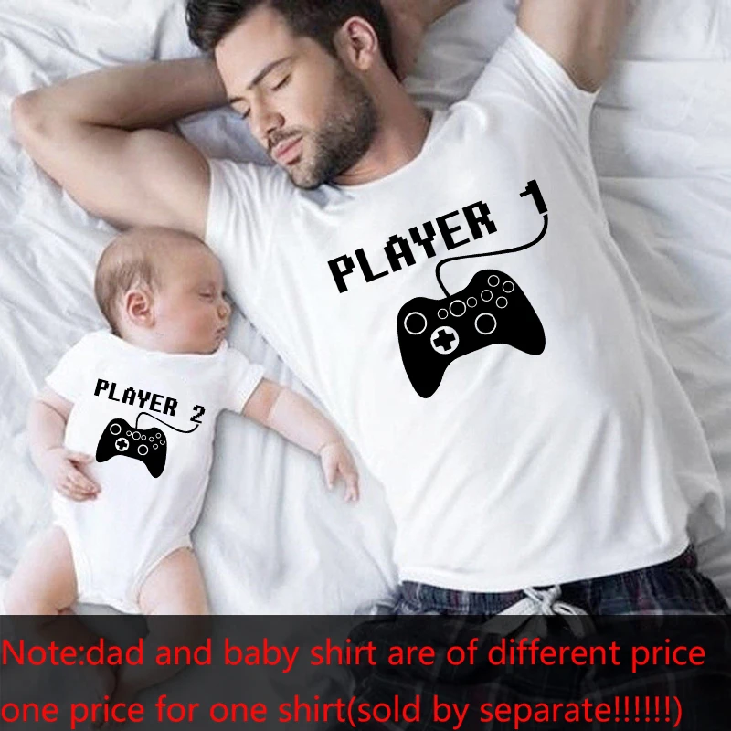 1 jugador 1/2 padre y beb&eacute; familia mirar a juego camisetas Tops beb&eacute; monos pap&aacute; y ni&ntilde;os que combinan ropa camiseta-3