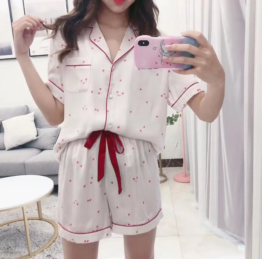 

New Breathable Sexy Women Pajamas Short StyleTurn-down Collar Female Pajama Set