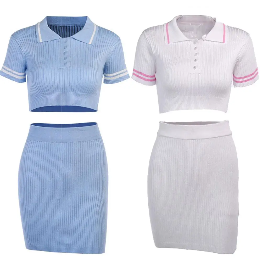 Сексуальный комплект из двух частей для женщин наряды в рубчик с короткими