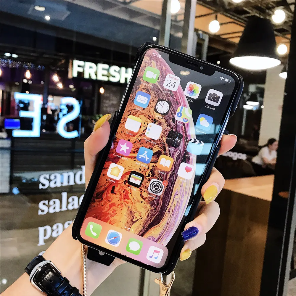 С отделением для карт Кожаный чехол Чехол для iPhone 7 с ремешком висячий шею чехол для iPhone 6 S 8 Plus 11 Pro Max X XR XS Max Shell