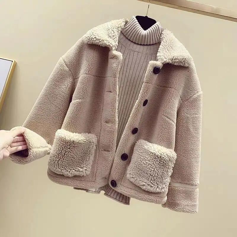 Шуба женская из искусственной овечьей шерсти на флисе|Куртки искусственного