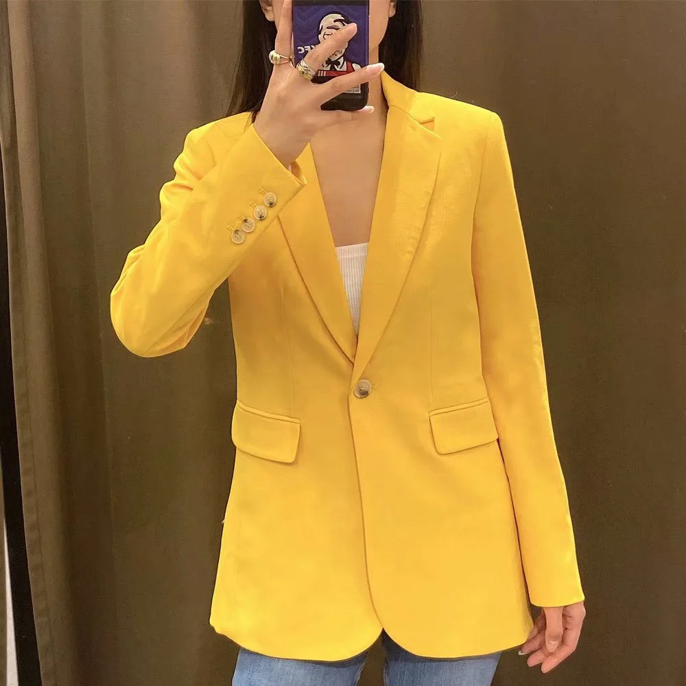 

2021 spring new women's fashion all-match solid color lapel long-sleeved pocket decorated with a button jacket blazer