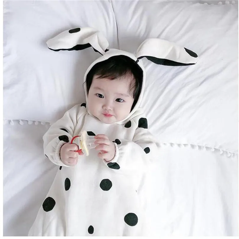 Для новорожденных для маленьких девочек Комбинезон в горошек одежда малышей на