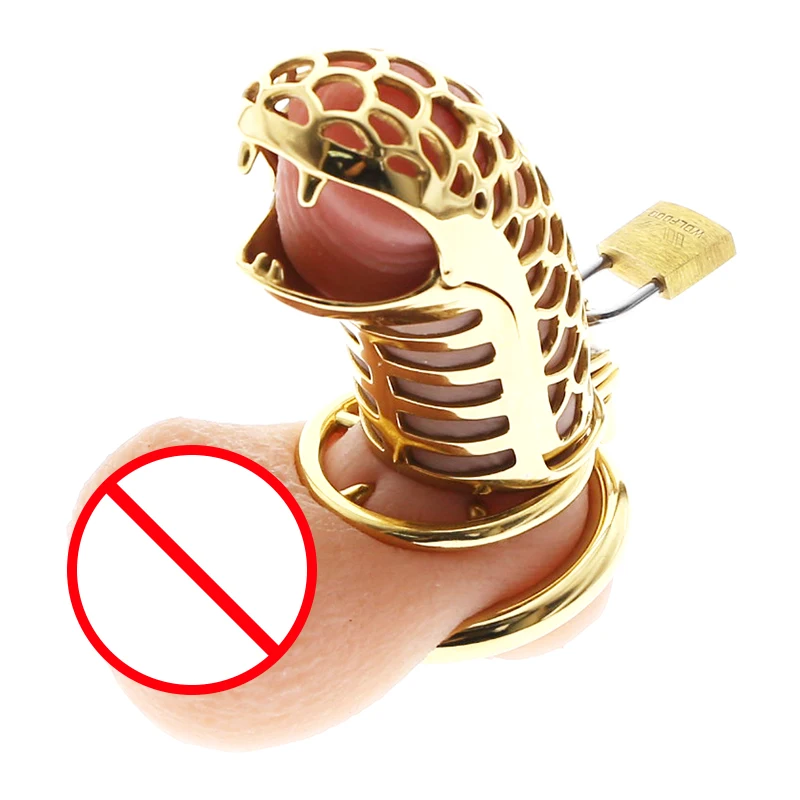 Золотое кольцо на пенис в виде змеи из нержавеющей стали с шипами эротическое