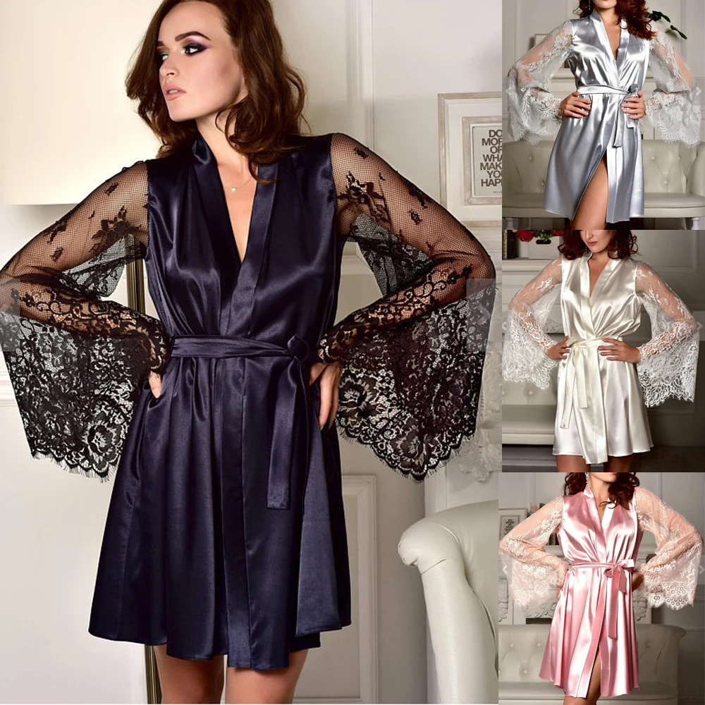 Women's Satin Wedding Kimono Bride Robe.Sleepwear Bridesmaid Robes Pajamas Bathrobe Nightgown Spa Bridal Dressing Gown | Женская