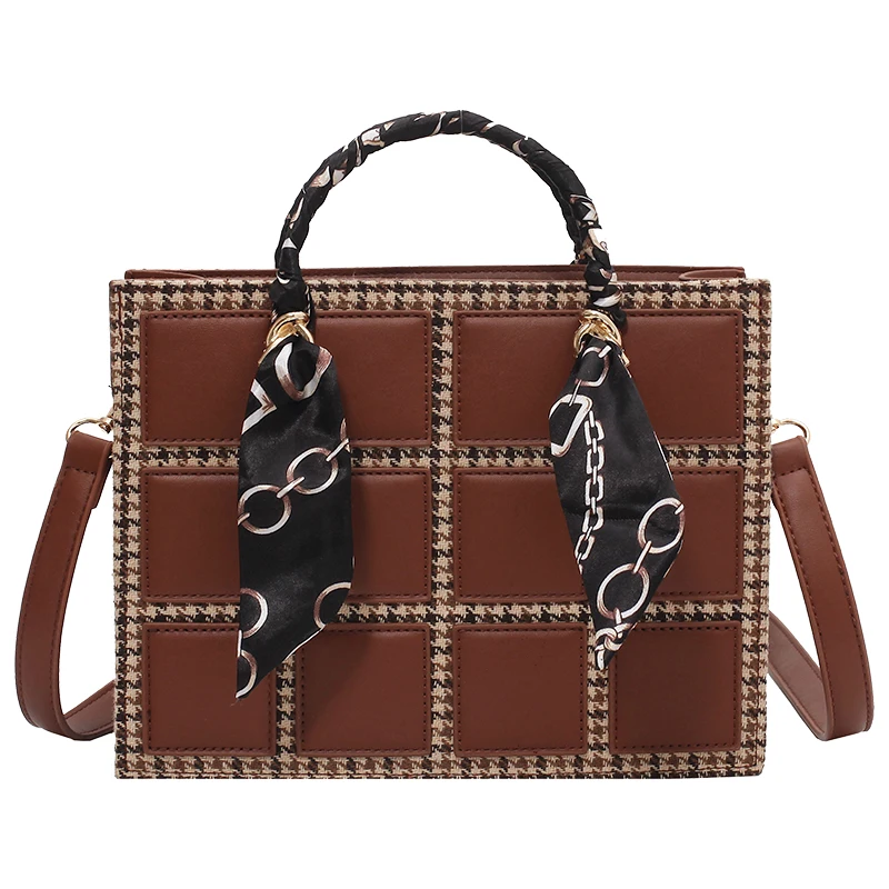 

Female Shoulder Bags Lattice Square Ribbon Tote Bag PU Leather Designer Women's Designer Handbag High Capacity Messenger Bag Sac