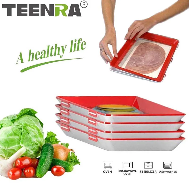 

TEENRA Creative Food Preservation Tray Stackable Food Fresh Tray Magic Elastic Fresh Tray Reusable Food Storage Container
