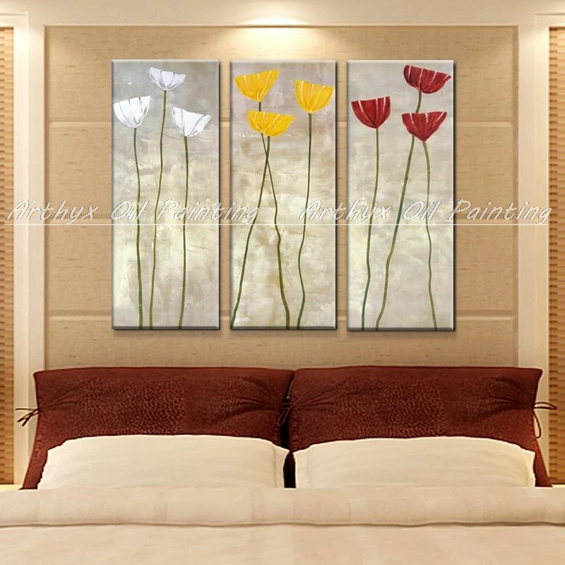 Arthyx 3 шт. ручная роспись Красный Желтый Белый цветок масляная живопись на холсте