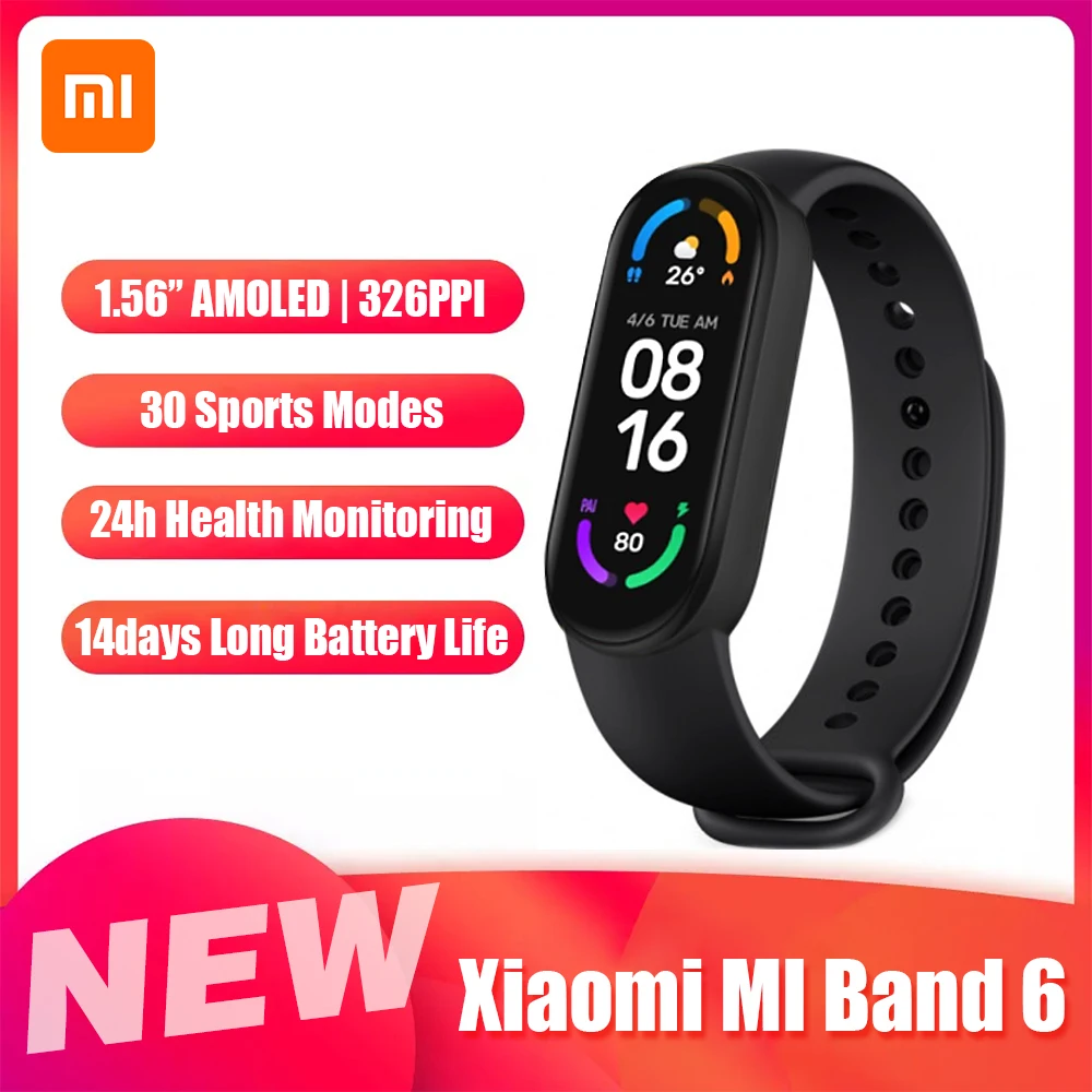 Смарт часы Xiaomi Mi Band 6 1 56 дюйма AMOLED BT5.0 30 спортивных режимов|Смарт-браслеты| |